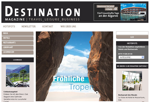 Destination-Mag-Onlinemagazin So sah die Seite vom Diners Club Magazin vom PMI Verlag aus München einmal aus