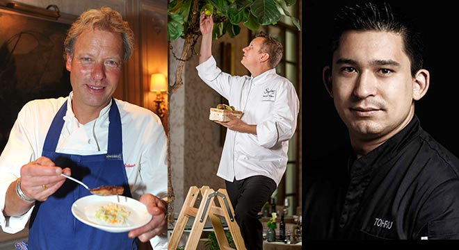 Sterneköche im Charles Hotel: Bobby Bräuer (Fotocredit: SchneiderPress) - Mitte Michael Hüsken (Küchendirektor Charles Hotel) - Tohru Nakamura