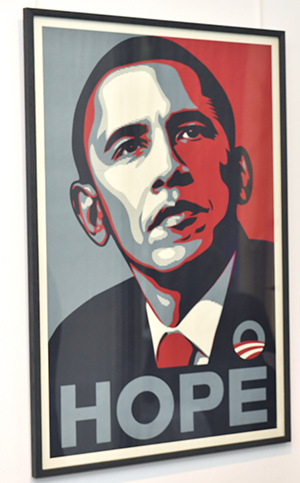 Urban Art München Ausstellung: Barack Obama Porträt von Urban Art Künstler Shepard Fairey. Fotocredit: Hannes Magerstedt