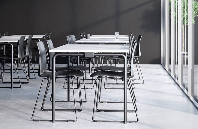 Der neue hochfunktionale Klapptisch TUBE Fold, welcher im böhmler Pavillon steht