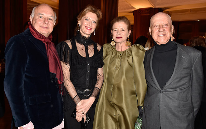 High Society Abstecher nach St. Moritz: Rolf Sachs, Mafalda von Hessen, Star-Architekt Norman Forster mit Frau Elena. Fotocredit: Sabine Brauer, BrauerPhotos