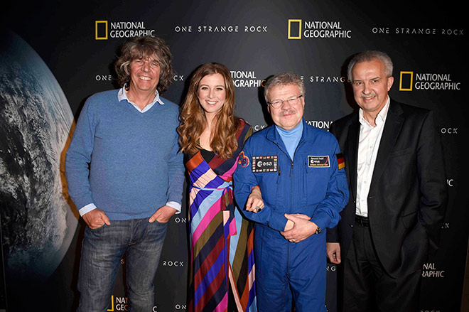 Kamen zur National Geographic Premiere (v.l.n.r.) Wüstenkenner Michael Martin, Moderatorin Nina Eichinger, ESA-Astronaut Reinhold Ewald und Erdwissenschaftler Prof. Dr.Dr. Reinhard Hüttl. Fotocredit: API, Michael Tinnefeld