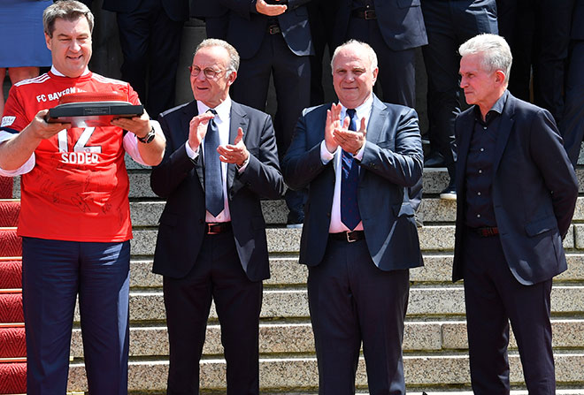 Am 9. Mai 2018 empfing Bayerns Ministerpräsident Dr. Söder den Rekordmeister in der Staatskanzlei. Fotocredit: SchneiderPress, TU