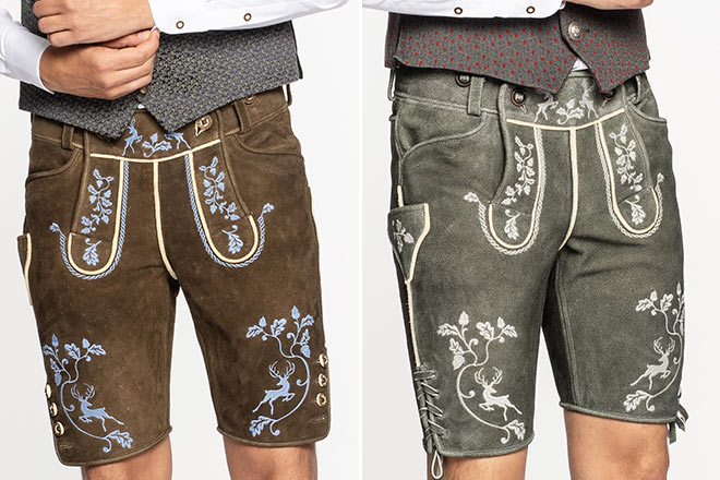 Lederhosen-WOW-Effekt: BENEDIKT links im Bild und Model XAVER von LIMBERRY rechts im Bild. 