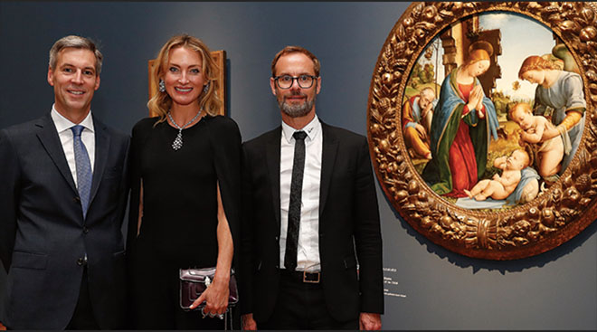 Andreas Schumacher (Alte Pinakothek), Lilly zu Sayn-Wittgenstein-Berleburg und Bart de Baur (MD Bvlgari). Fotocredit: Franziska Krug, GettyImages