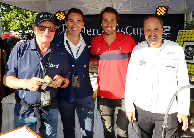 Franz Klammer, Michael Wilhelmer (u.a. Armani Cafe in München), Tommy Haas und Sternekoch Lafer. Fotocredit: Christof Sage