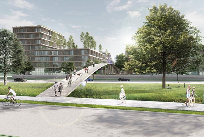 Starnberg neues Quartier bekommt viel Holz und eine Brücke als direkte Verbindung zum See. Visualisierung: Kehrbaum Architekten 