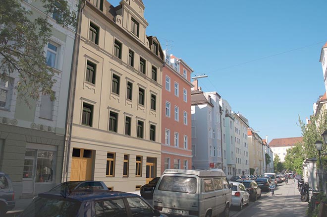 Sanierter Altbau in München hat viele Gesichter. 