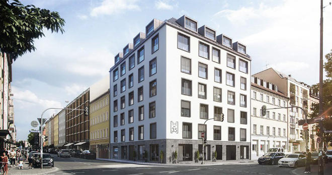 Mit seinen großformatigen Fensterelementen und den anthrazitfarbenen Alurahmen ist THE No.35 ein echter Eyecatcher in der Theresienstraße! Auffällig, aber nicht laut. Elegant, aber auf die moderne Art. Und exklusiv, aber mit viel Stil.