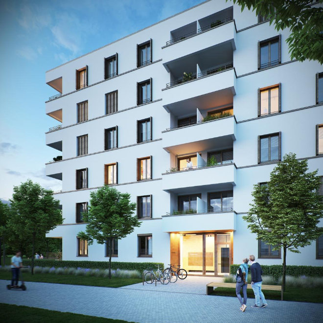 Für Anfang 2023 ist die Fertigstellung der 141 Eigentumswohnungen mit Wohnungsgrößen von ca. 41 bis 114 qm geplant. Fotocredit: neubaukompass.de