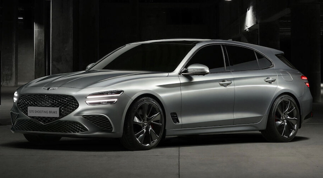 Mit dem G70 Shooting Brake will Genesis München den Kombiversionen des Audi A4, BMW 3er und der Mercedes C-Klasse Marktanteile abjagen. Mit 4,69 Meter Länge, 1,85 Meter Breite und 1,40 Meter Höhe bei einem Radstand von 2,84 Meter siedelt sich der Koreaner genau in deren Segment an. Foto Presse Genesis 