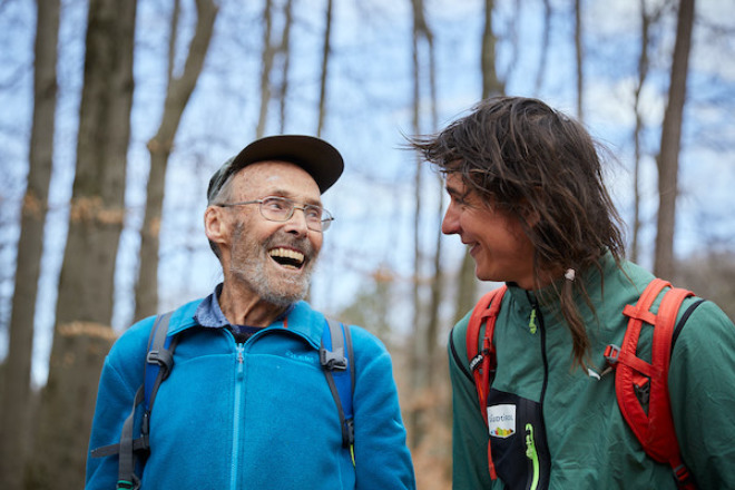 Dreharbeiten zum Film "Vom Wert der Zeit" mit Münchner Bergsteigerlegende Hermann Huber und Südtiroler Bergsteiger Simon Gietl. Credit: Alexander Fuchs