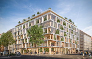Holz-Hybrid als Gewerbeimmobilie wertet Hauptbahnhofsgegend auf