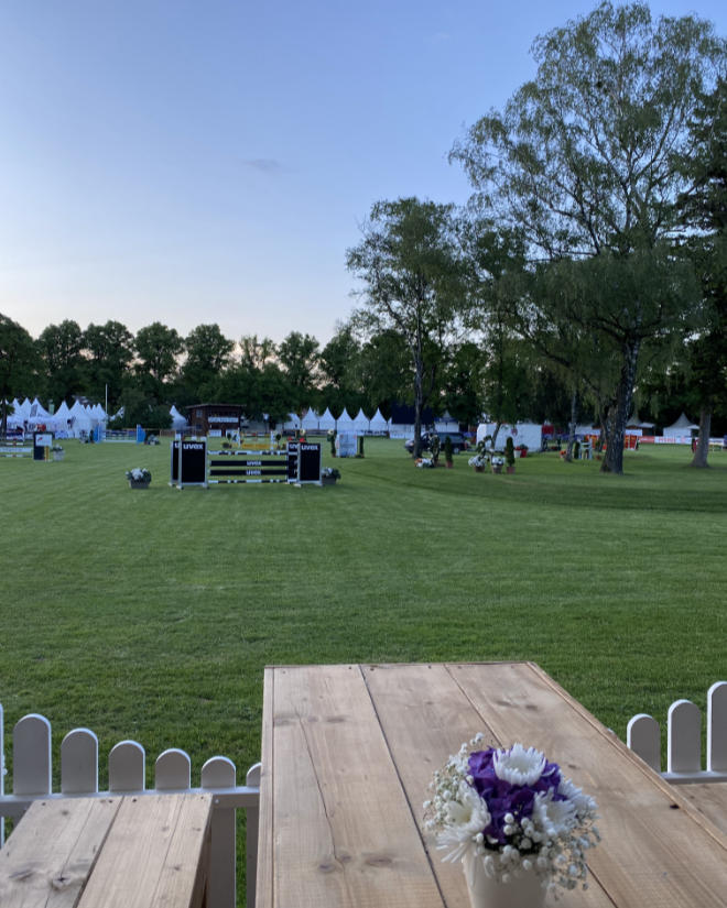 Blick aus dem VIP-Zelt auf die Springanlage. Fotocredit: EM