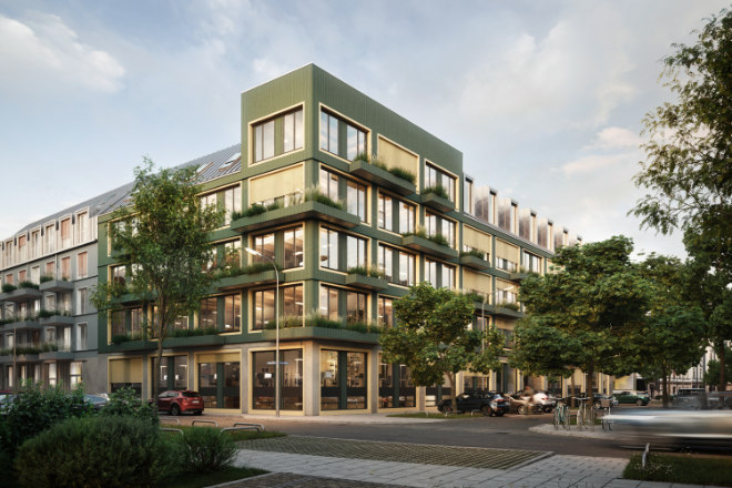 Neubauimmobilien aus Holz: Vorreiter in puncto Holzhybridgebäude in innerstädtischen Bereichen: das Projekt VINZENT in München. © Bauwerk