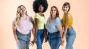 Body Positive and Acceptance, multiracial group of women with different body and ethnicity posing together to show the woman power and strength, curvy, plus size and skinny kind of female body concept