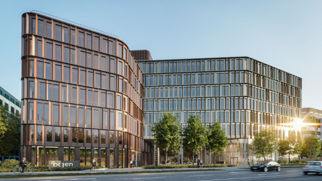 "Digital Future. Real Work Space.": Anfang 2024 soll das Münchner Neubauprojekt "DER bogen" an der Prinzregentenstraße fertiggestellt sein. © DER bogen GmbH & Co. KG