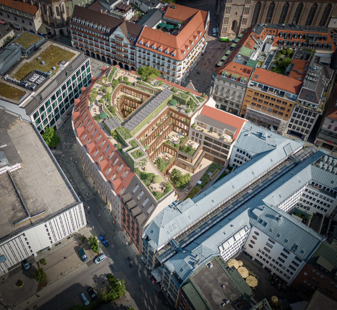 AIM von oben: Viel Grün auf dem Dach und den Wohnungs-Terrassen. 