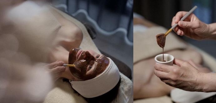 Im Grand Elisabeth Spa wird die warme Kollagenschokolade sanft aufgetragen – ein Ritual, das Sinne und Haut verwöhnt.