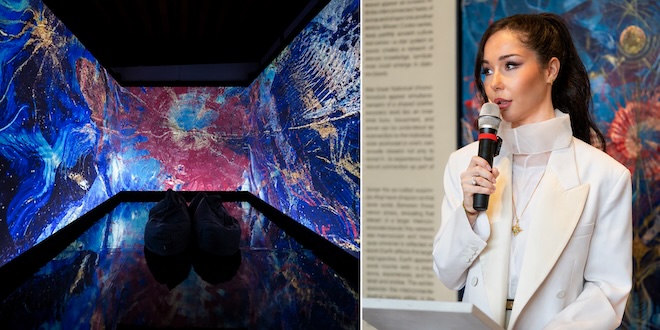 Rita Sabos Skulptur „Sacred Planet“, die ursprünglich im Rahmen eines UNESCO-Projekts entstand, verbindet spirituelle Symbolik mit den 17 Nachhaltigkeitszielen der Vereinten Nationen – und gehört zu den eindrucksvollsten Arbeiten ihrer Ausstellung im Palazzo Bembo.
