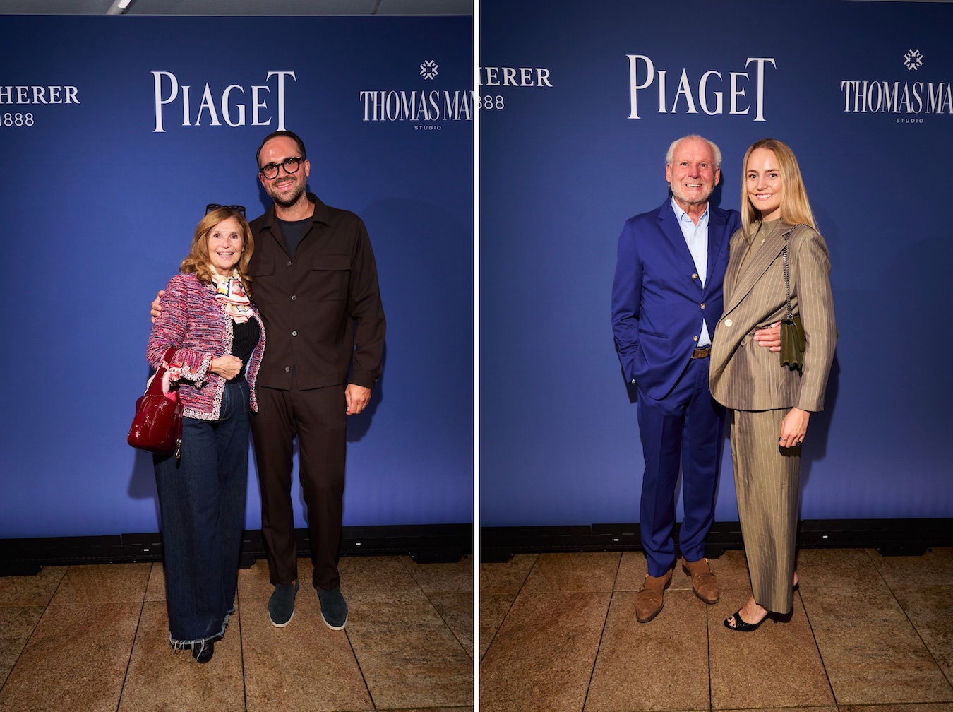 Links stehen Judith Epstein und Thomas Mang vor der blauen Fotowand, rechts Paul Falke mit seiner Tochter Paulina.